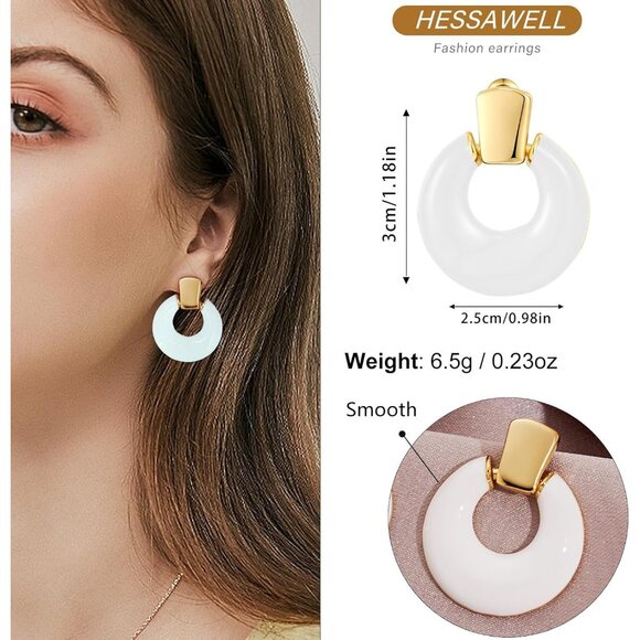 Women's White Statement Retro Hoop Dangle Earrings Multiple Elegance Style - Picture 5 of 7